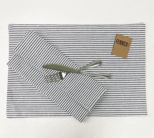 Fennco Styles Simple Ticking Stripes 100% Pure Cotton Placemats 13 x 19 Inch, Set of 4