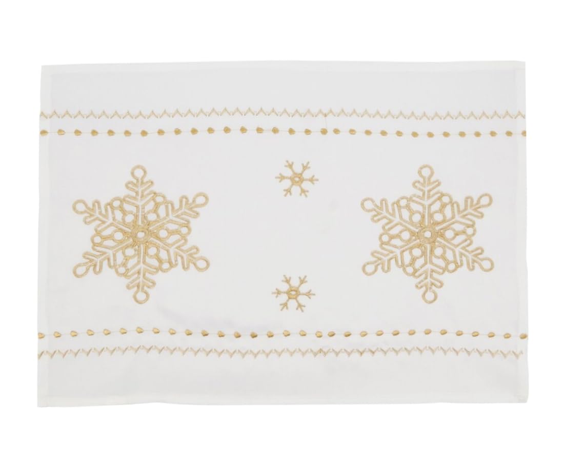 Fennco Styles Metallic Gold Embroidered Snowflake Christmas Table Runner 16" W x 72" L