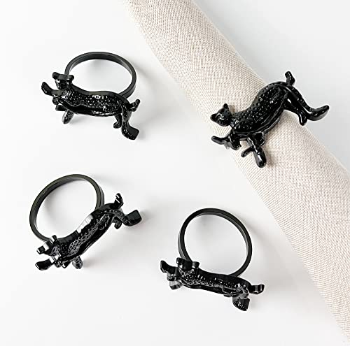Fennco Styles Leopard Metal Napkin Rings, Set of 4 – Bronze Animal Napkin Holders for Home Décor, Dining Table, Family Gathering, Themed Party, Banquet and Special Occasion