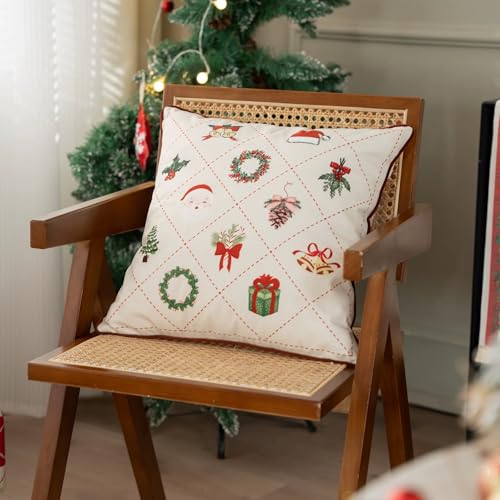 Fennco Styles Christmas Design Velvet Filled Throw Pillow 18" W x 18" L - White Festive Cushion for Home, Winter Holidays Décor, and Special Occasions