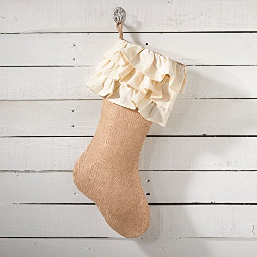Fennco Styles Capucine Ruffled Holiday Design Burlap Holiday Décor Christmas Stocking 13" W x 19" L