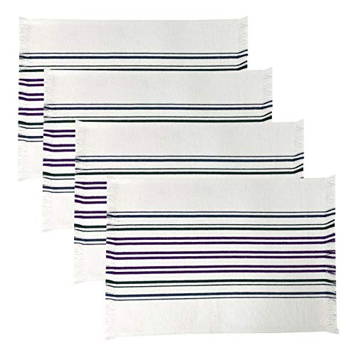 Fennco Styles Netural Stripes Fringe Canvas Cotton Table Runner 13 x 71 Inch - Multicolored Striped Table Cover for Home Décor, Dining Table, Farmhouse, Everyday Use and Special Occasion