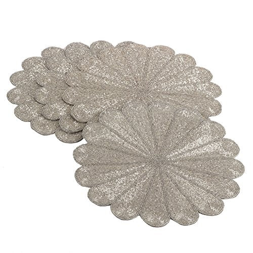 Fennco Styles Flower Design Handmade Beaded 15-inch Round Placemat - 1-Piece - Elegant Table Mat for Banquets, Family Gathering, Special Events and Home Décor