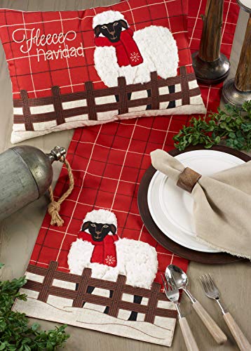 Fennco Styles Christmas Plaid Table Runner with Sheep Design 13 x 72 Inch - Red Table Cover for Home Décor, Banquets, Holiday Gathering and Special Events