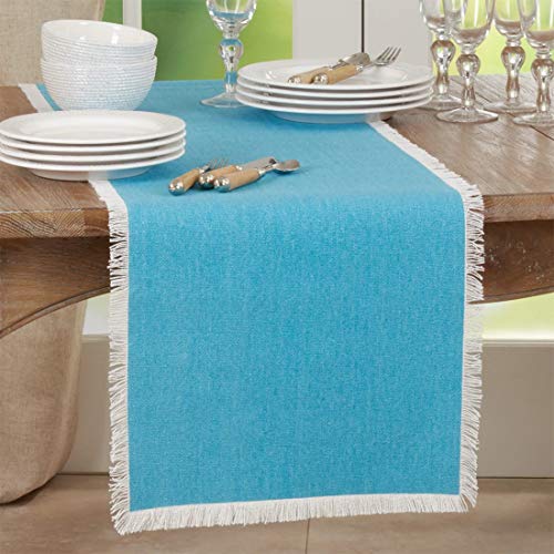 Fennco Styles Fringe Border Design Cotton Table Runner 16" W x 72" L - Table Cover for Christmas, Holiday, Dining Table, Everyday Use, Banquets and Special Occasion