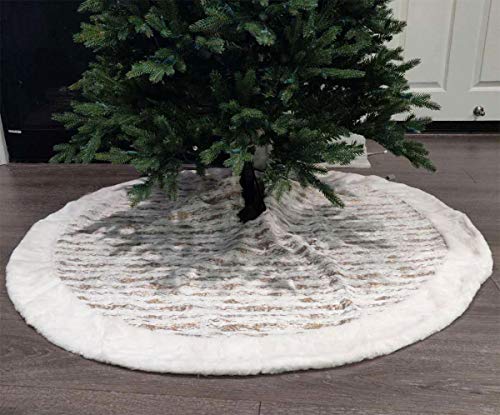 Fennco Styles Holiday Brushed Foil Print Faux Fur Christmas Tree Skirt - Metallic Design Tree Skirt for Home, Holiday Tree, Indoor and Special Occasion
