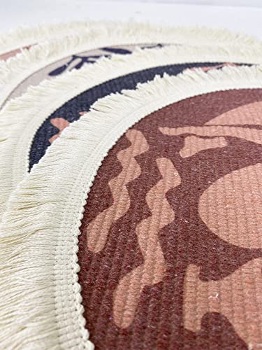 Fennco Styles Art Design Abstract Print Fringe Cotton Placemat 13" Round, Set of 4 - Woven Table Mats for Home Décor, Dining Table, Banquets and Special Events
