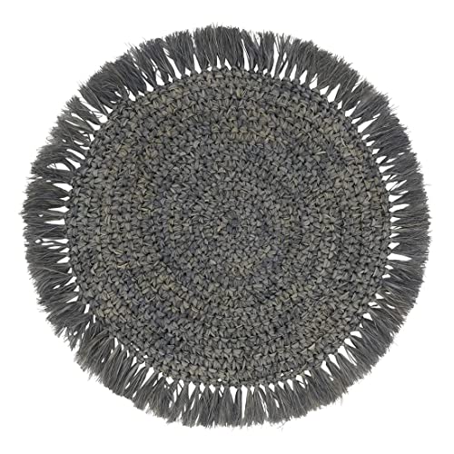 Fennco Styles Raffia Fringe Woven Placemats 15 Inch Round, Set of 4 - Natural Boho Table Mats for Home, Dining Room, Banquets, Family Gathering and Special Occasion