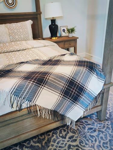Fennco Styles Classic Plaid Pattern Fringe Throw Blanket 50" W x 60" L - Rustic Cozy Blanket for Home, Couch, Bedroom, Living Room, Office, and Holiday Décor