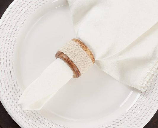 Fennco Styles Handmade Rope & Wood Design Napkin Rings, Set of 4 - Natural Decorative Napkin Holders for Home, Dining Room, Banquet, Family Gathering, Holiday and Special Occasion