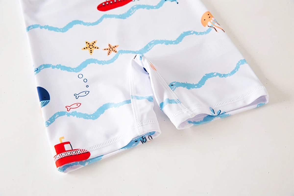 Styles I Love Little Boys Sea Animals Print One-Piece Rash Guard Swimsuit with Sun Hat 2pcs Set Bathing Suit Beach Swimwear