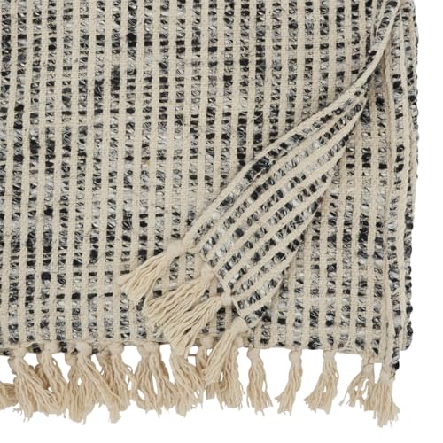 Fennco Styles Woven Textured Fringe Table Runner 16" W X 72" L - Grey Rayon Cotton Table Cover for Home Décor, Dining Table, Banquets, Family Gatherings and Special Events
