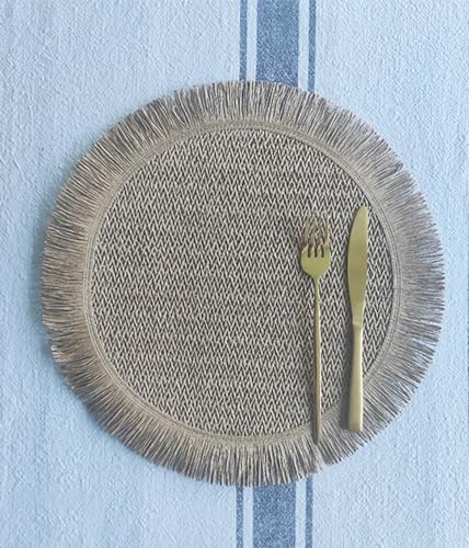 Fennco Styles Woven Round Fringe Solid Color Placemats 14" Round, Set of 4