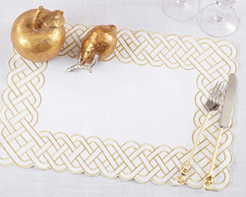 Fennco Styles Braid Emroidered Metallic Border Table Runner 16" W x 54" L - Silver Table Cover for Home Décor, Everyday Use, Christmas, Banquets and Special Events