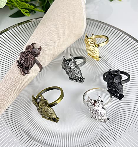 Fennco Styles Perched Owl Metal Napkin Rings, Set of 4 - Animal Napkin Holders for Home Décor, Dining Table, Banquets, Family Gathering and Special Occasions