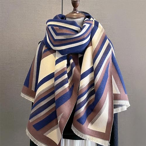 stylesilove Women Vivid Striped Cashmere Like Scarf Warm Ultra Soft Scarves Shawl Neck Wraps for All Season, 4 Colors