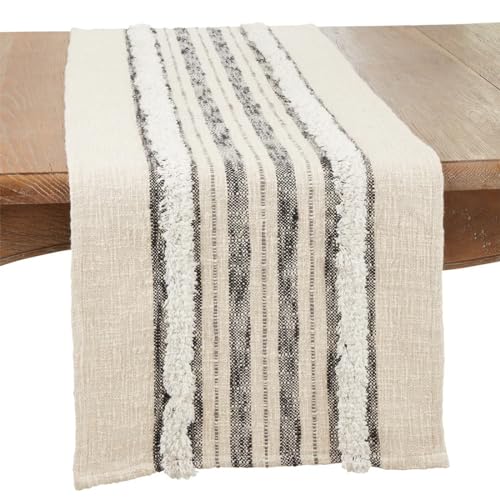 Fennco Styles Tufted Stripe Modern Cotton Table Runner 16”W x 72" L - Natural Woven Table Cover for Home Décor, Dining Table, Banquets, Holidays and Special Occasions