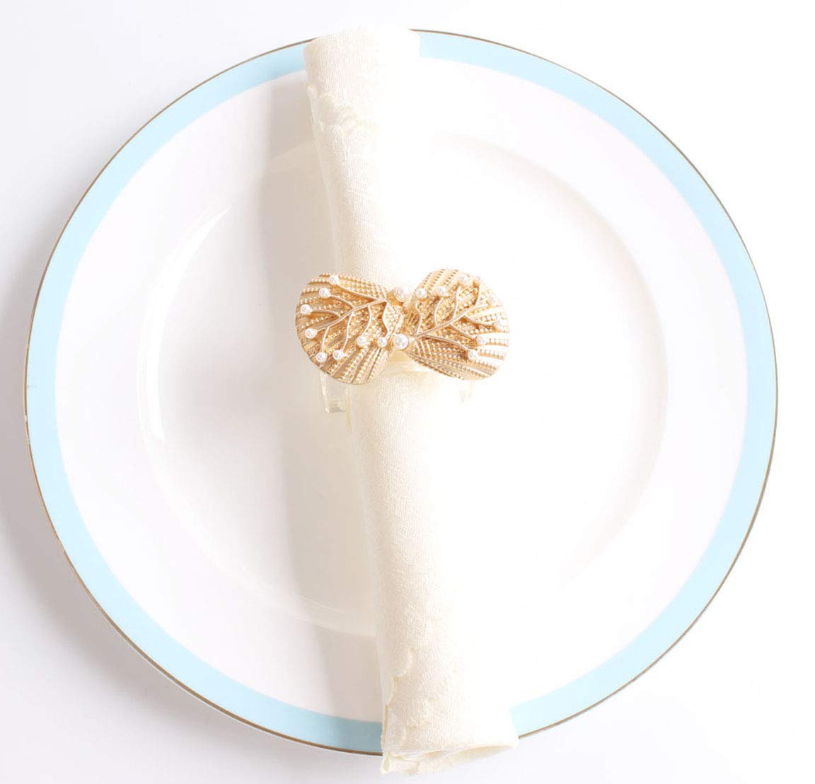 Fennco Styles Decorative Coastal Sea Creatures Design Napkin Rings - Set of 4 (Pearl Seashells)
