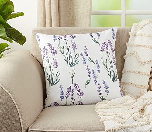 Fennco Styles Garden Lavender Print Decorative Throw Pillow 18" W x 18" L – Floral Square Cushion for Home, Couch, Sofa, Bedroom, Office Décor and Special Occasion