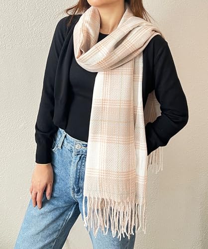 stylesilove Women Classic Plaid Fringe Cashmere Scarf Warm Ultra Soft Scarves Shawl Neck Wraps for All Season, 6 Colors