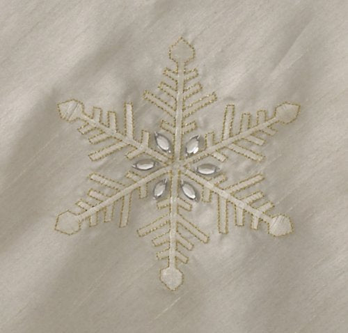 Fennco Styles Crystal Accents Embroidered Snowflake Tablecloth 40 x 40 Inch - Ivory Holiday Table Cover for Christmas, Wedding, Dinner Parties, Home Décor and Everyday Use