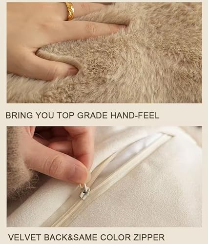 Fennco Styles Luxury Faux Fur Decorative Filled Throw Pillow 18" W x 18" L – Ivory Plush Fluffy Cushion for Couch, Bedroom, Living Room and Office Décor