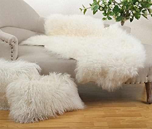 Fennco Styles Luxury Mongolian Lamb Fur Throw Rug, 20"x35"