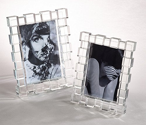 Fennco Styles Elegant Crystal Cube Border Photo Frame for Tabletop, Home Décor, Photo Gallery, Holidays and Weddings