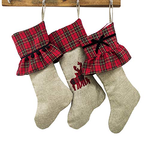 Fennco Styles Holiday Tartan Plaid Ruffle Border Decorative Christmas Stocking