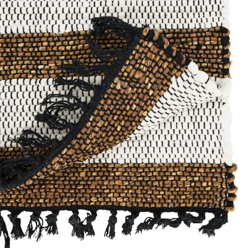 Fennco Styles Natural Striped Chindi Table Runner with Fringe 16" W x 72" L - Cotton Seagrass Woven Table Cover for Home, Dining Room, Banquets, Family Gatherings, and Special Occasion