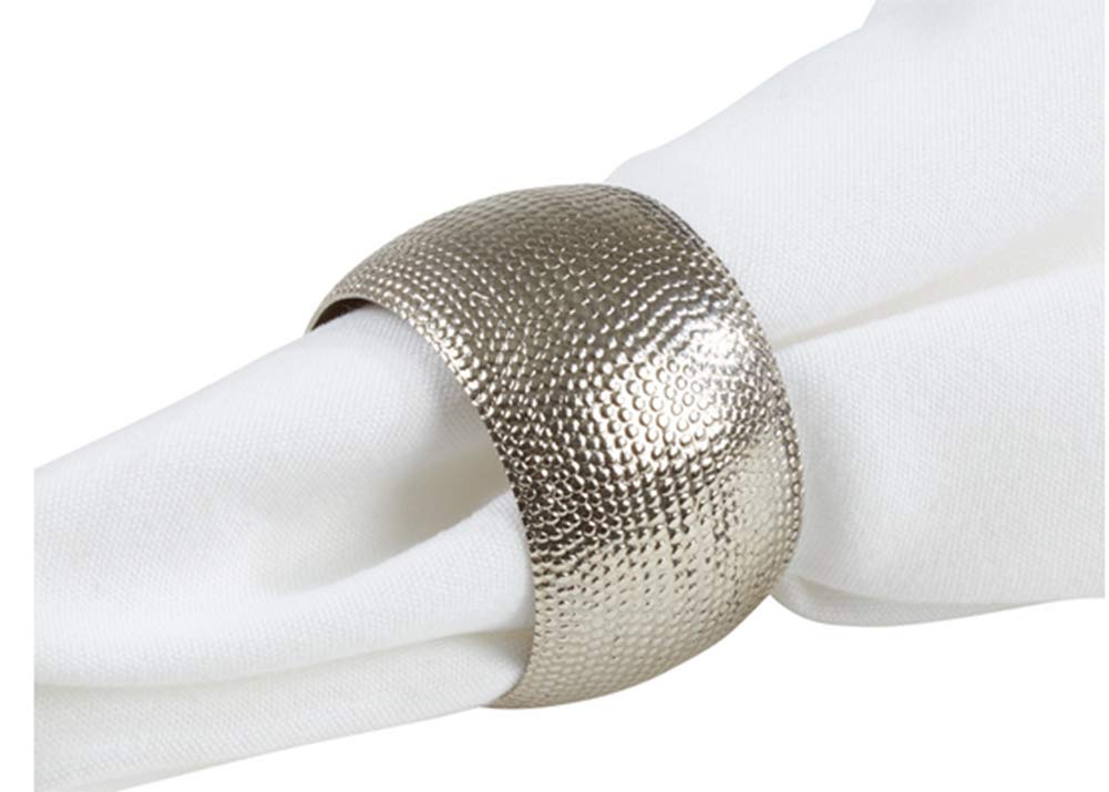 Fennco Styles Classic Hammered Brass Napkin Rings, Set of 4 - Silver Metal Napkin Holders for Home, Dining Room Decor, Banquets, Wedding and Special Occasions