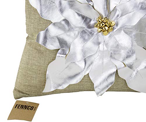 Fennco Styles Christmas Unique 3D Poinsettia Decorative Throw Pillow Cover 17 x 17 Inch - Holiday Flower Pillow for Everyday Use, Couch, Living Room and Bedroom Décor