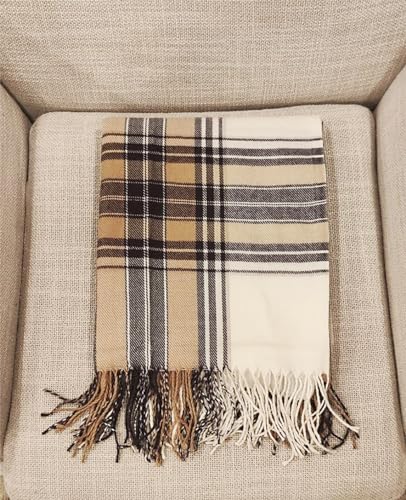 Fennco Styles Classic Plaid Pattern Fringe Throw Blanket 50" W x 60" L - Rustic Cozy Blanket for Home, Couch, Bedroom, Living Room, Office, and Holiday Décor