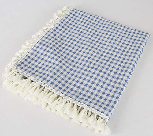 Fennco Styles Simply Striped Tassel Cotton Blend 55 x 55 Inch Tablecloth - Green Table Cover for Banquets, Holiday, Special Events, Outdoor and Home Décor