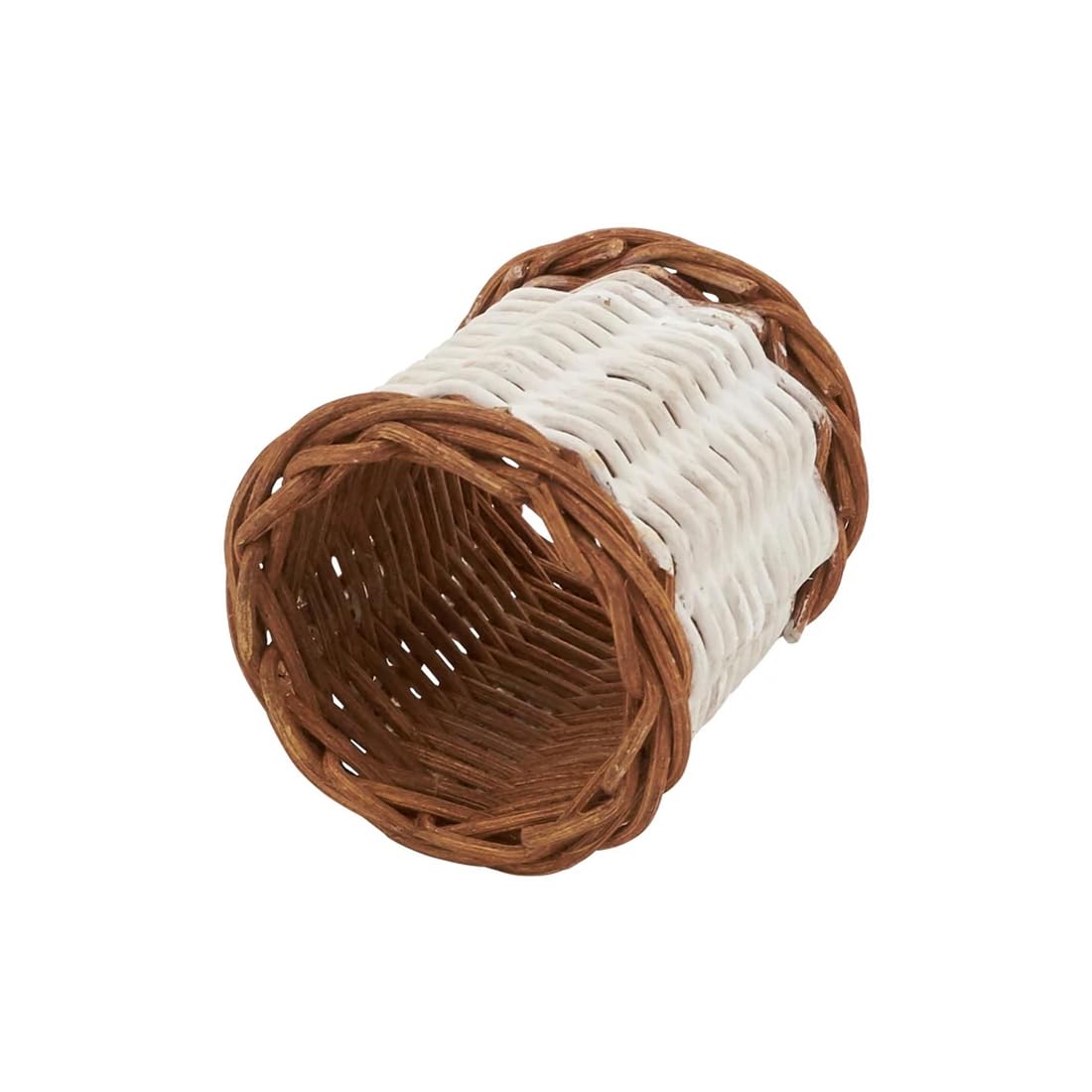 Fennco Styles Rustic Two-Tone Woven Rattan Napkin Rings, Set of 4 - White Handmade Napkin Holders for Home, Farmhouse Décor, Banquets, Family Gathering and Special Occasion