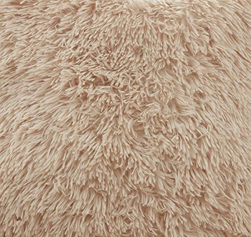 Fennco Styles Classic Faux Fur Decorative Throw Pillow Cover 18 x 18 Inch - Ivory Plush Cushion Case for Home, Couch, Living Room, Office and Holiday Décor