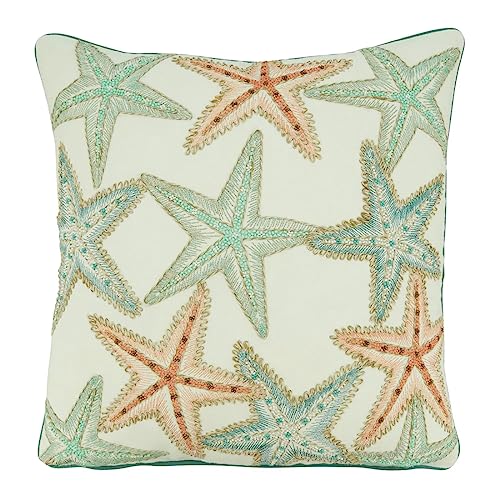 Fennco Styles Coastal Starfish Design Cotton Decorative Throw Pillow Cover 18" W x 18" L – Multicolor Seaside Cushion Case for Couch, Sofa, Bedroom, Office and Living Room Décor