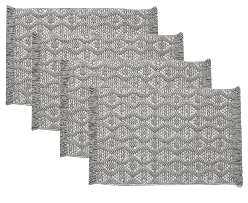 Fennco Styles Modern Diamond Woven Placemats 12" W x 19" L, Set of 4 - Grey Geometric Fringe Table Mats for Dining Room, Banquets, Family Gatherings, and Holidays