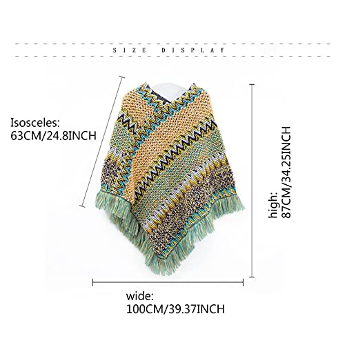 stylesilove Women Autumn Winter Knitted Tassel Irregular Pullover Poncho Sweater Soft Wrap Cape Lightweight Shawl