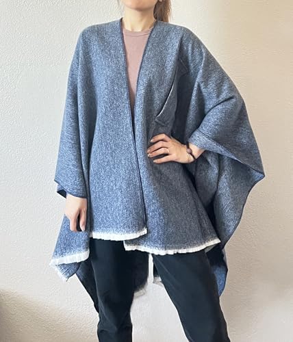 stylesilove Women Elegant Solid Color Fringe Poncho Open Front Shawl Cape Ultra Warm Wrap for Autumn Winter Season
