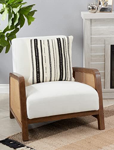 Fennco Styles Bohemian Cord Appliqué Cotton Decorative Throw Pillow Cover 18" W x 18" L – Black & White Accent Cushion for Couch, Bedroom, Living Room Décor and Office Décor