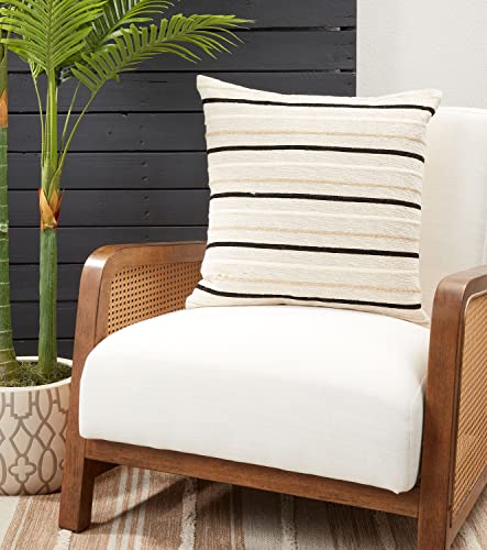 Fennco Styles Modern Striped Cotton Decorative Throw Pillow 20" W x 20" L - Black & White Textured Cushion for Home, Couch, Bedroom, Living Room and Office Décor