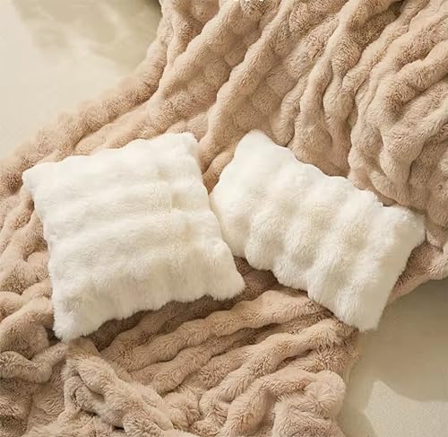 Fennco Styles Luxury Faux Fur Decorative Filled Throw Pillow 18" W x 18" L – Ivory Plush Fluffy Cushion for Couch, Bedroom, Living Room and Office Décor