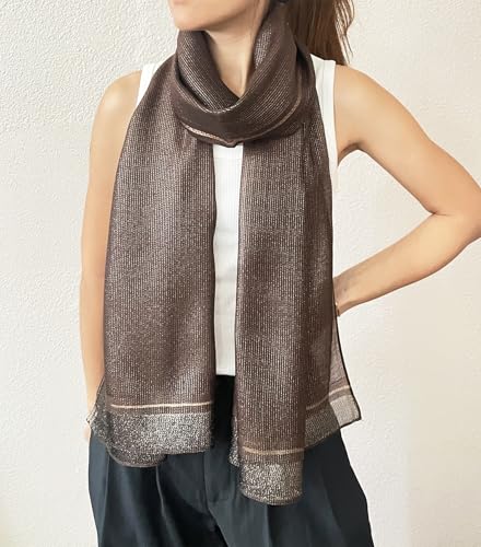 stylesilove Women Shimmering Striped Scarf Silk-like Scarves Ultra Lightweight Soft Shawl Neck Wraps