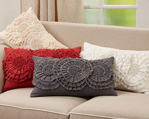Fennco Styles Exquisite Floral Applique Cotton Decorative Throw Pillow 14" W x 23" L - 3D Flower Cushion for Home, Couch, Living Room, Bedroom Décor and Special Occasion