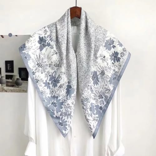 stylesilove Women Floral Print Silk Like Scarf Square Neckerchief Soft Bandana Small Shawl Neck Wraps for All Season