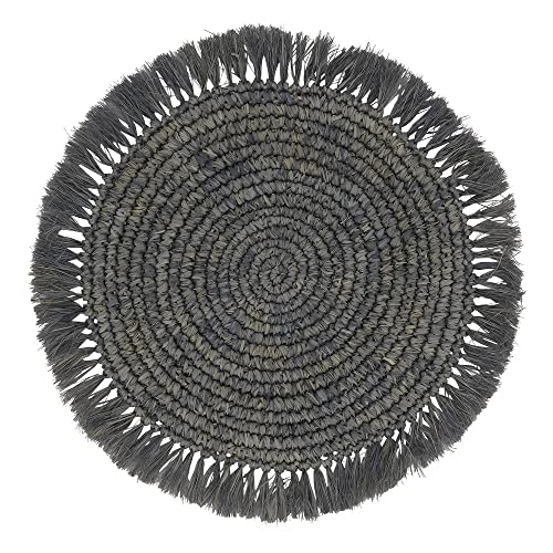 Fennco Styles Raffia Fringe Woven Placemats 15 Inch Round, Set of 4 - Natural Boho Table Mats for Home, Dining Room, Banquets, Family Gathering and Special Occasion