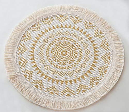Fennco Styles Boho Mandala Fringe Decorative Cotton Placemats 13-inch Round, Set of 4 - Grey Heat Resistant Insulation Table Mats for Home Decor, Dining Table, Banquets and Special Events