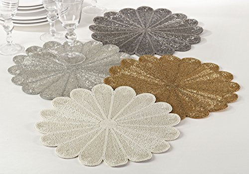 Fennco Styles Flower Design Handmade Beaded 15-inch Round Placemat - 1-Piece - Elegant Table Mat for Banquets, Family Gathering, Special Events and Home Décor