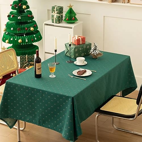 Fennco Styles Metallic Snowflake Holiday Design Jacquard Woven Tablecloth 60" W x 40" L - Green Christmas Table Cover for Home Décor, Winter Holidays, Dining Table, Banquets and Family Gathering